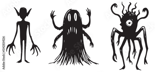 Monster Silhouette Collection Spooky Halloween Vector Illustration Art