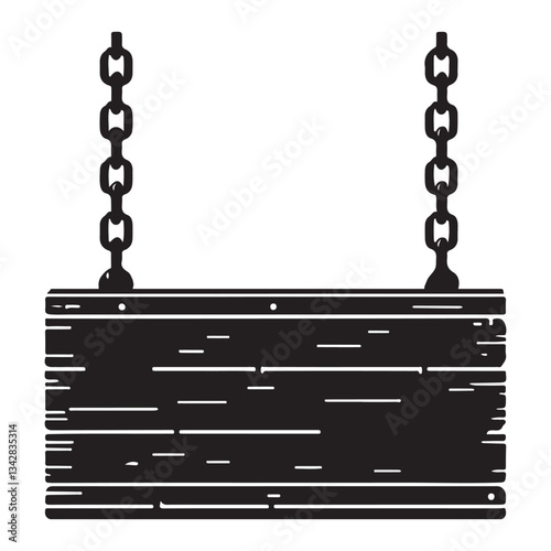 Mysterious Hanging Wood Sign A Silhouette Vector Illustration for Spooky Signage