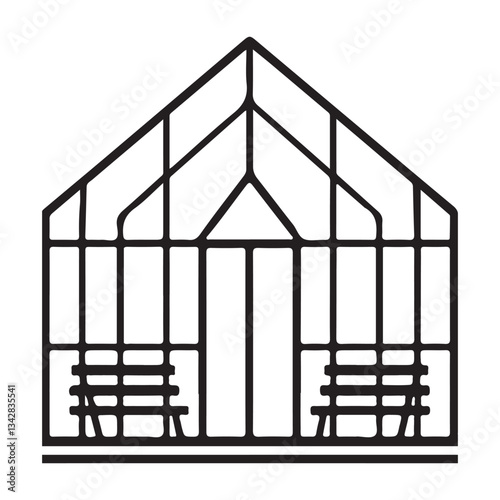 Minimalist Greenhouse Vector Drawing Outline With Benches Interior Design