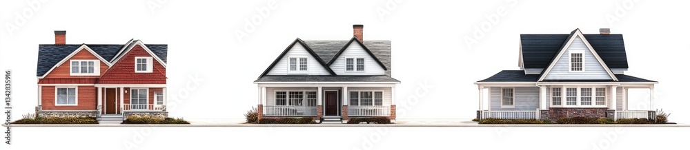 Three Different Style Homes Isolated on White Three Different Style Homes Isolated on White