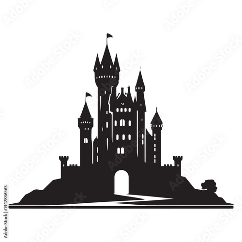 Majestic Castle Silhouette Illustration Enchanting Fantasy Landmark For Architecture Enthusiasts
