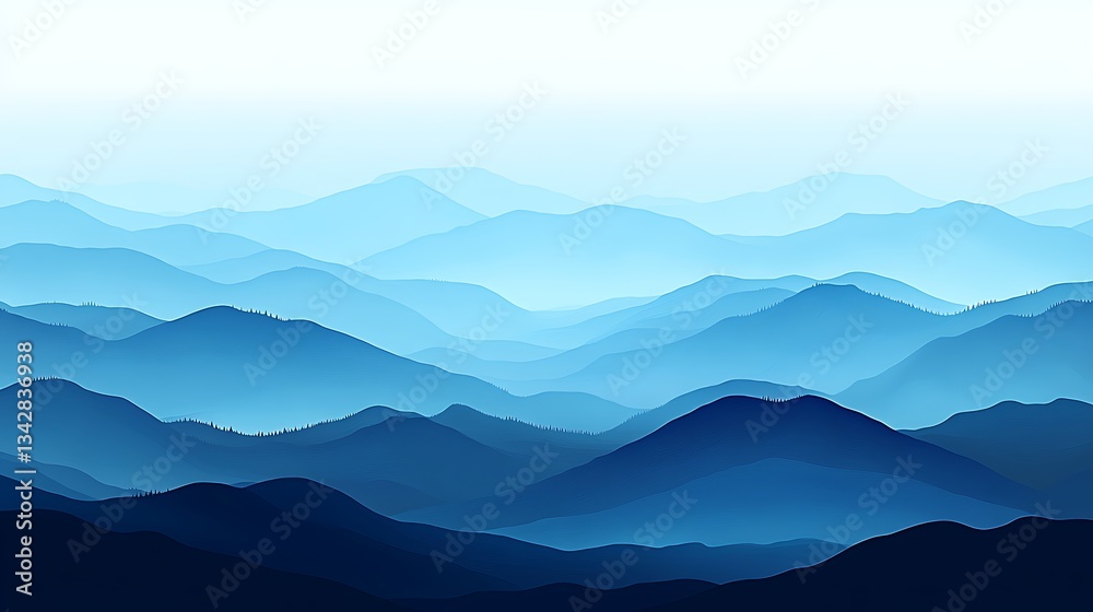 Obraz premium Layered blue mountain range. Background fog. Landscape design, wallpaper use