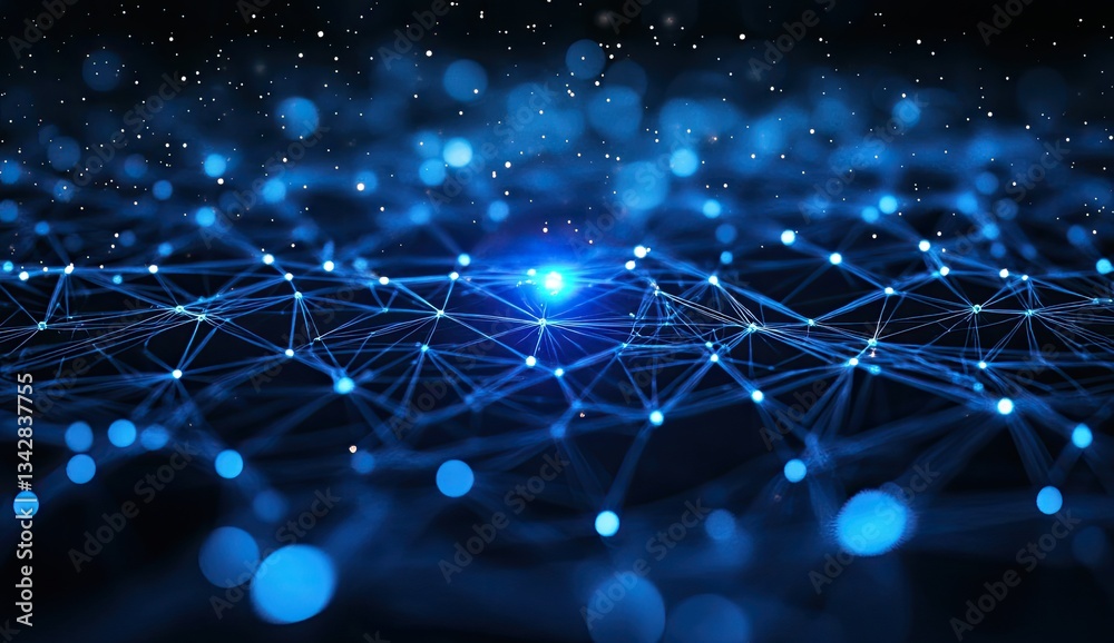 Abstract network, glowing blue nodes, space bokeh, digital technology Abstract network, glowing blue nodes, space bokeh, digital technology