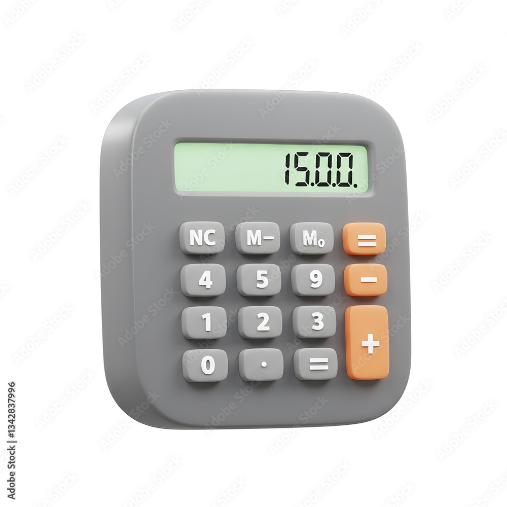 Gray Calculator Showing 15.00: A 3D Render of a Simple Handheld Calculator Gray Calculator Showing 15.00: A 3D Render of a Simple Handheld Calculator