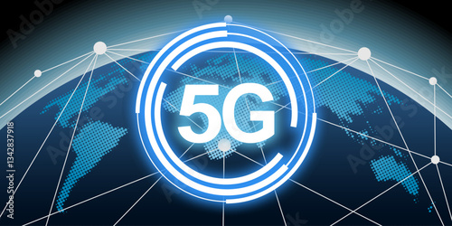 5G global network concept with a digital world map and circuit connections. High-speed communication and technology theme. Ideal for business, internet, and connectivity visuals.