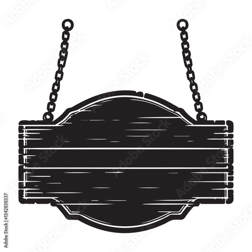 Rustic Wood Sign Silhouette Vector Hanging From Chains Design