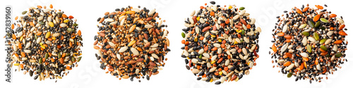 Diverse blend of organic birdseed nuts grains and legumes in an earthy rustic looking mix