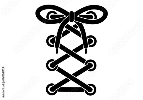 Laced Shoelaces Crossed Through Six Pairs of Holes with a Bow at the Top, Shoelace Tying, Fashion, and Detail. tie, fashion, accessory,crisscross.
