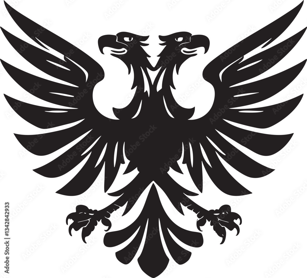 Fototapeta premium Albanian Flag Double Headed Eagle Black Vector Graphic