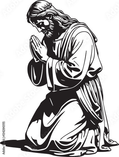 Praying Jesus Christ Black Vector Outline