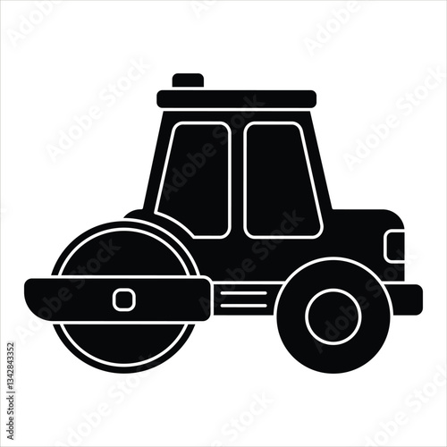 Flat Icon Road Roller Construction Vehicle Land Transportation