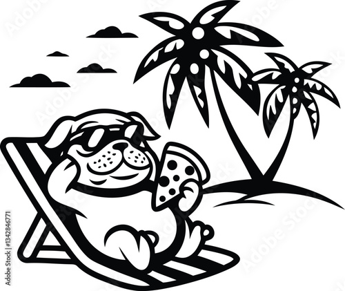 Wallpaper Mural Bulldog relaxing on a beach premium quality vector illustration, bulldog relaxing on a beach silhouette vector art, bulldog relaxing on a beach line art vector Torontodigital.ca