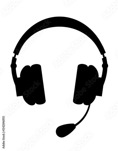 Silhouette of headphones with a microphone, communication, audio technology, and headset 