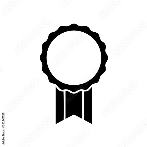 Medal or award with a circular center, jagged edge resembling a seal, with two ribbons hanging below,  exceptional achievement, recognition, and honor for special accomplishments