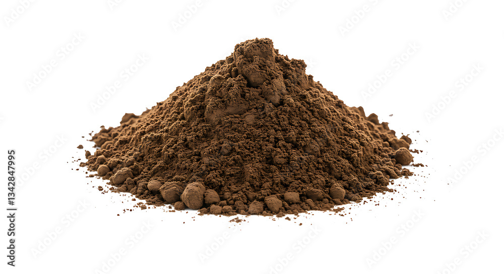 Peruvian black maca organic powder isolated on white, side view Peruvian black maca organic powder isolated on white, side view