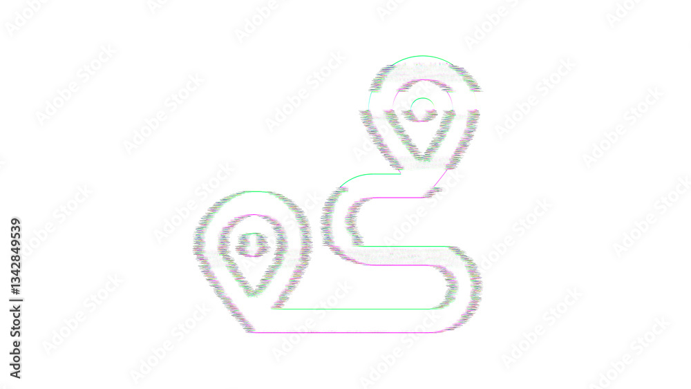 Fototapeta premium Icon route is distorted. Glitch. Noise, chromatic aberration, geometric distortion