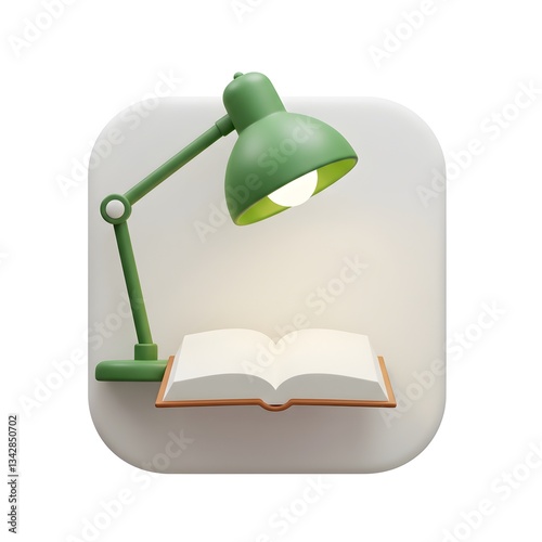 Illuminated Pages: A 3D Render of an Open Book Under a Green Desk Lamp