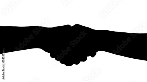 Silhouette handshake on white background. Black and white for composite and presentation. Alpha matte isolated.