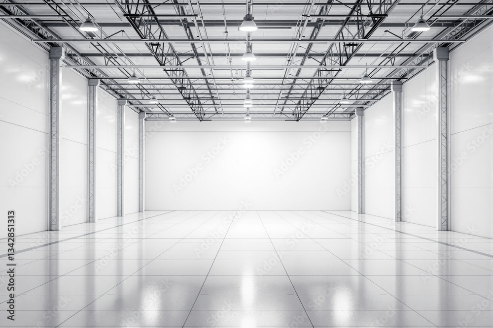Bright empty industrial interior with modern architecture and clean layout. Bright empty industrial interior with modern architecture and clean layout.