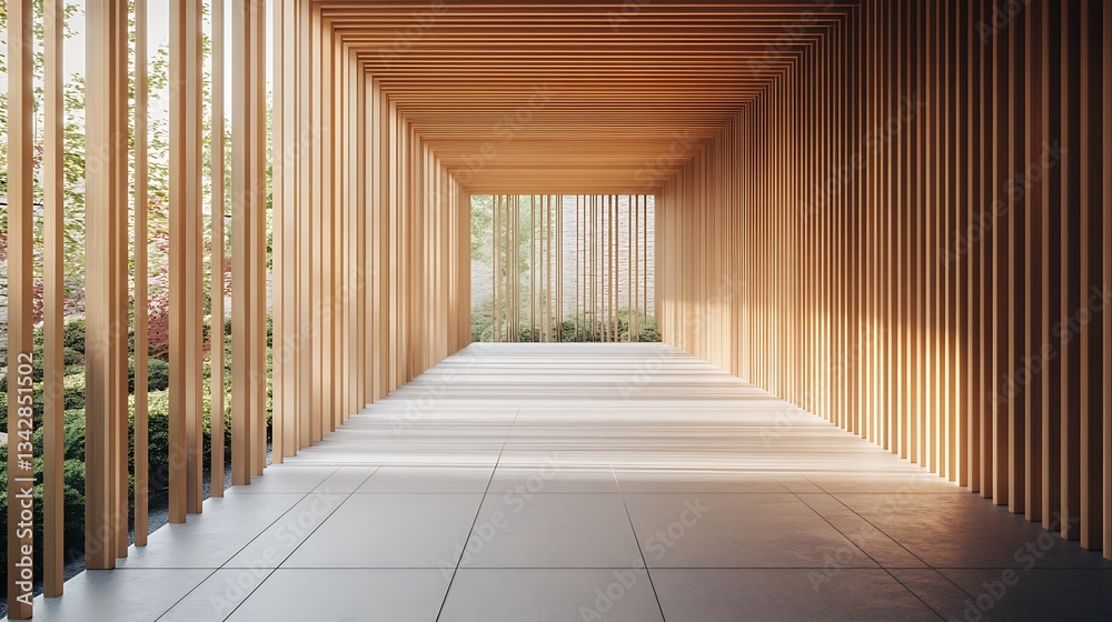 Fototapeta premium Walking Through a Modern Architectural Hallway with Natural Light