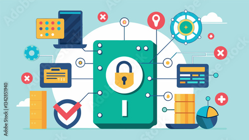 An imtrable data vault guarded by sophisticated security systems and protocols.. Vector illustration photo