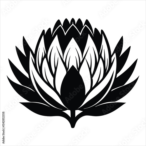 king protea flower silhouette vector illustration, king protea flower vector silhouette, vector black king protea silhouette, king protea flower icon
