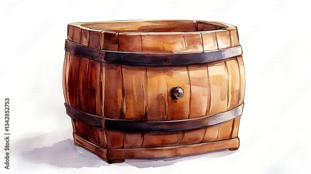 Watercolor Painting of a Wooden Barrel Watercolor Painting of a Wooden Barrel