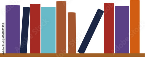 
A minimalist vector illustration of colorful books arranged on a wooden shelf. Perfect for educational, library, and reading-related designs.