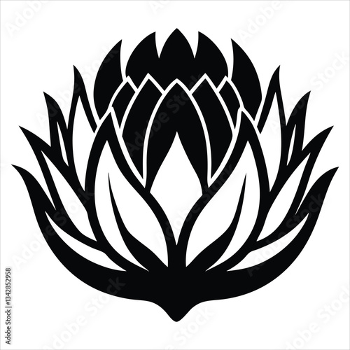 king protea flower silhouette vector illustration, king protea flower vector silhouette, vector black king protea silhouette, king protea flower icon