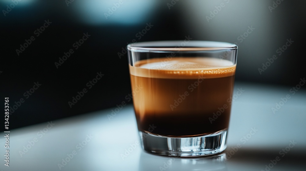 Elegant studio shot showcases a glass of intense espresso coffee drink Elegant studio shot showcases a glass of intense espresso coffee drink
