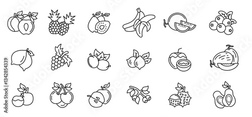 Fruits icon set..Editable stroke.linear style sign for use web design,logo.Symbol illustration. vector