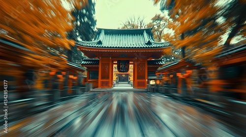 dynamic temple at Japan blurred background