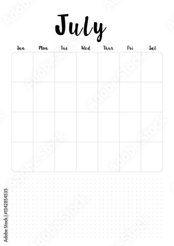 minimalist july a4 printable month planner with clean grid layout, habit tracker, and goal-setting space for productive time management and customizable scheduling