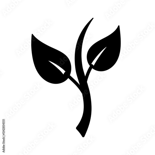 Silhouette of sprout with leaves. Illustration in flat style. Vector hand drawn illustration. Birth of a new life, beginning concept. Spring awakening of nature. Gardening concept. sprout icon