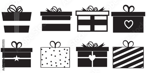 Gift box icons in Trendy Flat style. Gift boxes with ribbon icons Set. Gift box flat line silhouette set. Gift and Surprise - Illustration Icons . 