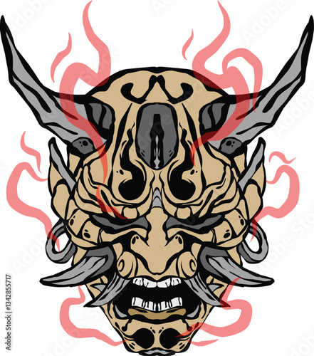 Mythical samurai mask with supernatural energy