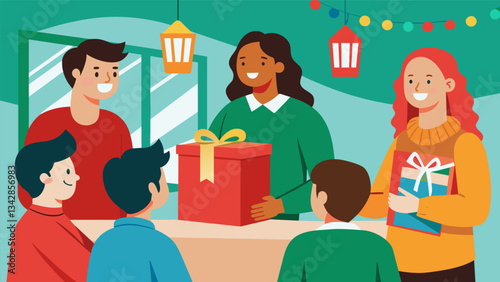 The attendees were eager to discuss the plans for the holiday gift shop which was always a hit with the students at the PTA meeting.. Vector illustration