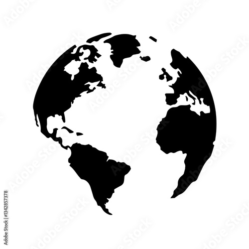 Global Map with Black Continents, Oceans, Seas Visible, World Geography, Earth Exploration, Cartography, Planetary Boundaries, Earth’s Landmasses and Oceans in a Digital.