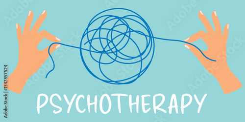  Hands Untangling a Knotted Thread Representing Psychotherapy and Mental Clarity