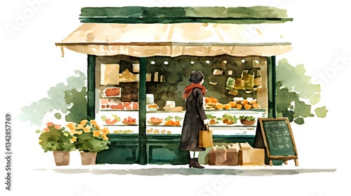 Watercolor clipart of Shop assistant