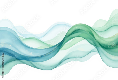 Abstract teal and green flowing waves with gold accents