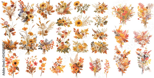 autumn floral bouquet watercolor clipart