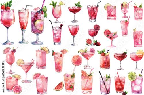 pink cocktail watercolor clipart