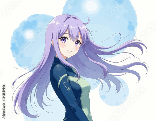 Anime girl with purple hair and dreamy eyes
