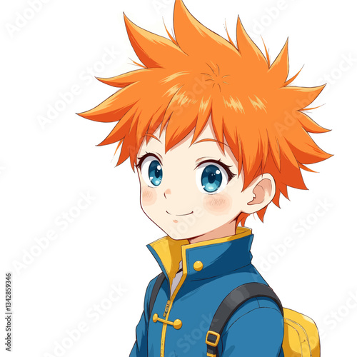 Anime Schoolboy with Orange Hair and a Backpack