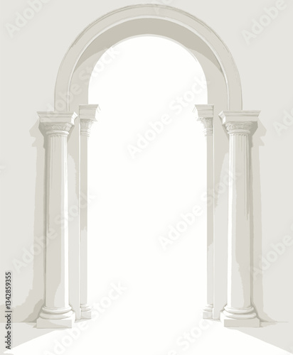 Arched White Portal with Classical Columns
