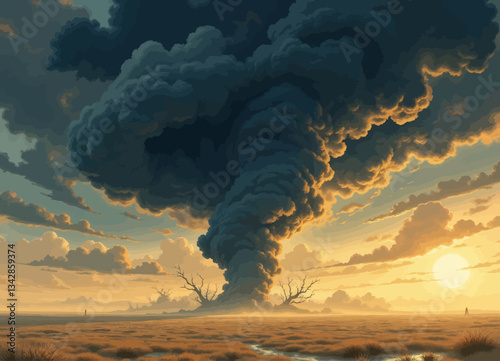 Apocalyptic Sky: Mammoth Cloud Over Barren Landscape