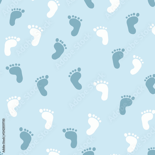 Baby footprints pattern on light blue background