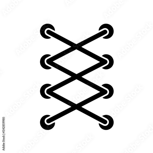 Lacing Design Consisting of Two Vertical Rows of Circles Connected by Three Intersecting Lines, Shoelace or Lacing Concept


