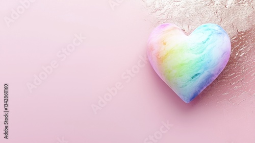 Colorful heart on a soft pink background.